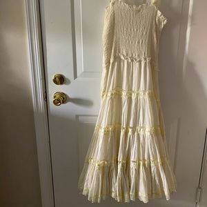 Square Neck Strappy Shirred Ruffle Hem Dress